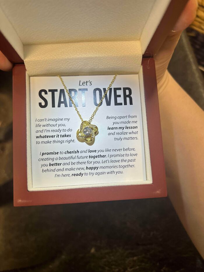 Goodwill finds funny and amazing reset start over necklace in gift box