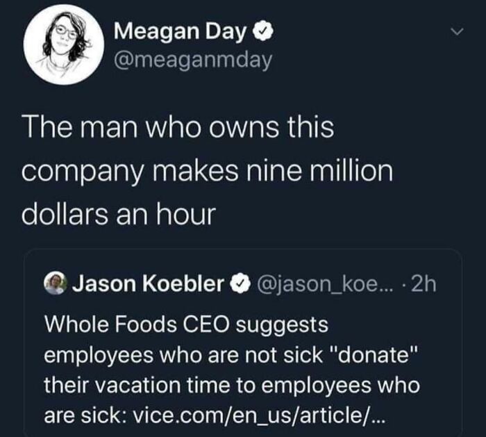 Whole Foods CEO earns nine million dollars an hour highlighting capitalism wage gap