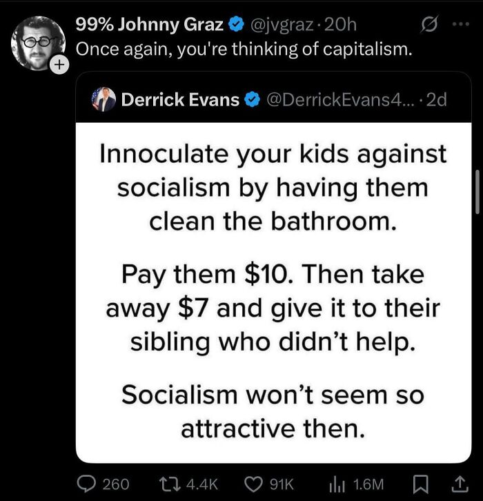 Tweet about inoculating kids against socialism by paying then redistributing money to siblings