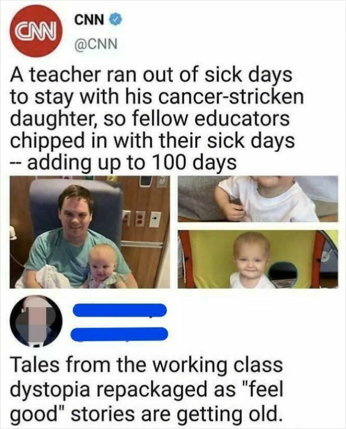 Post about teacher's sick days and working class dystopia in capitalism