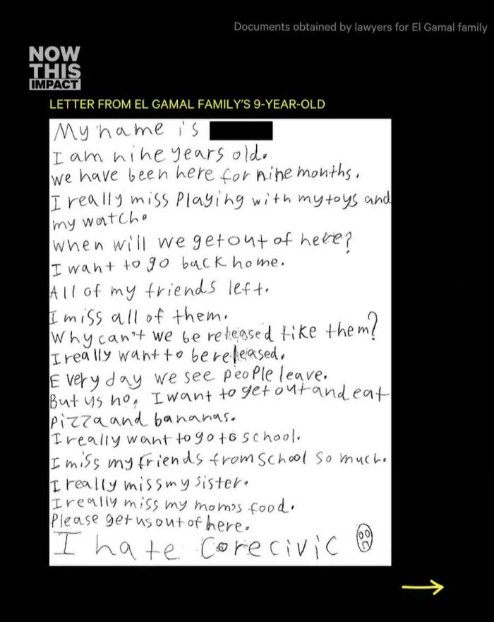 Handwritten letter from a 9-year-old about missing home and friends in dystopian detention