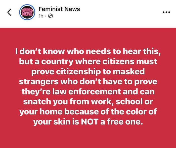 Feminist post about citizenship proof and racial injustice