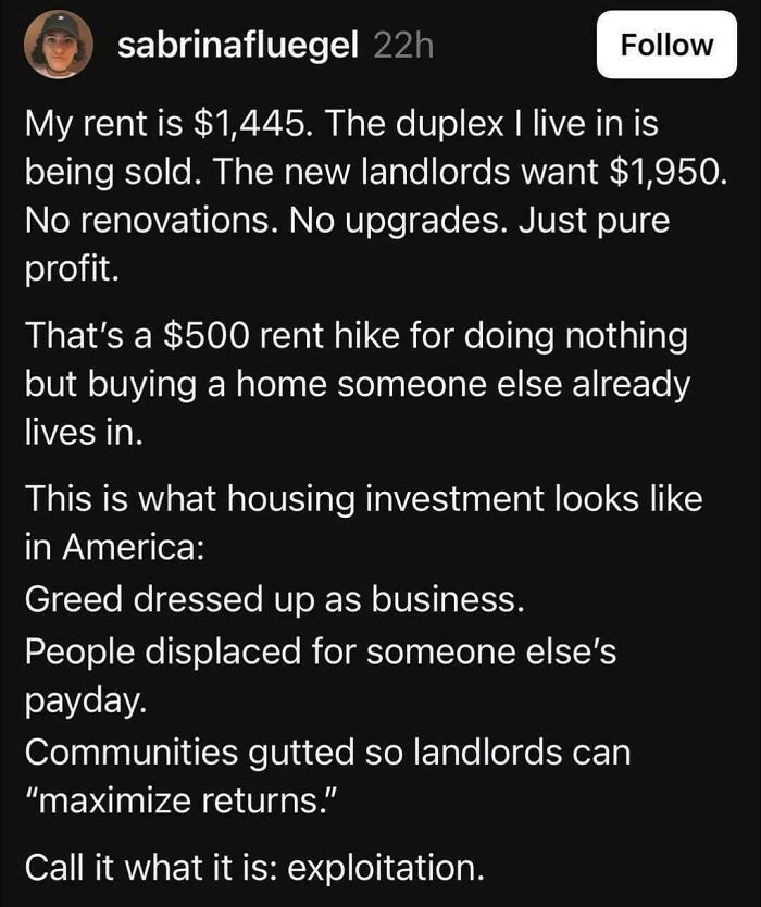Rent hike exploit shows housing investment greed in late stage capitalism