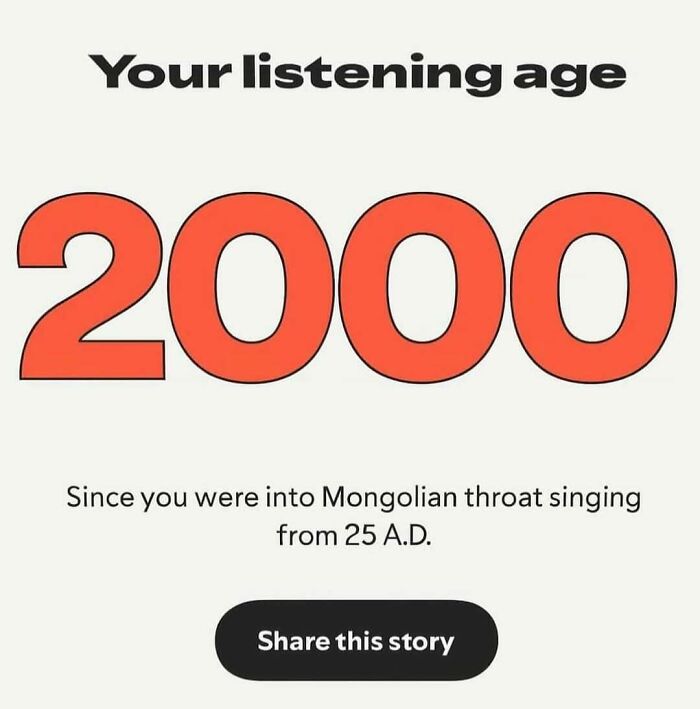 Text image showing listening age 2000 with Mongolian throat singing humor