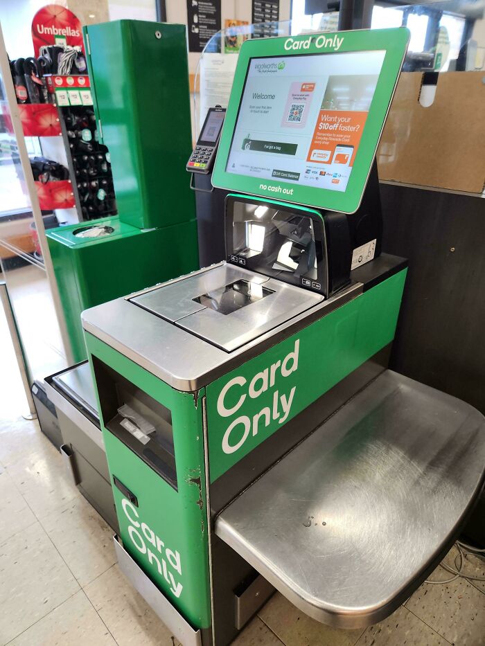 Self checkout machine labeled card only in retail store