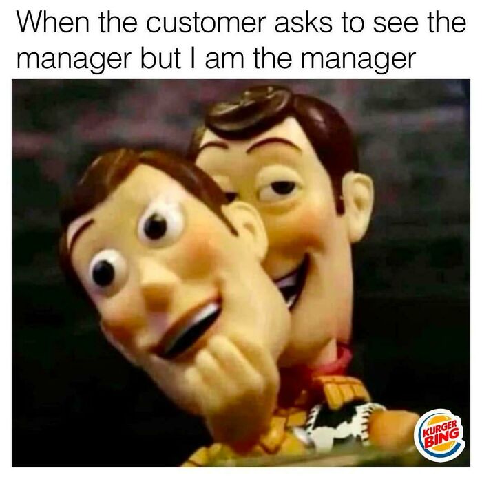 Meme about retail manager humor using Woody character from Toy Story