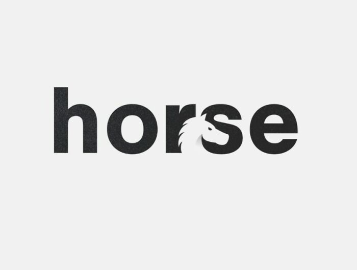 Minimalist horse logo with a horse head integrated in the typography