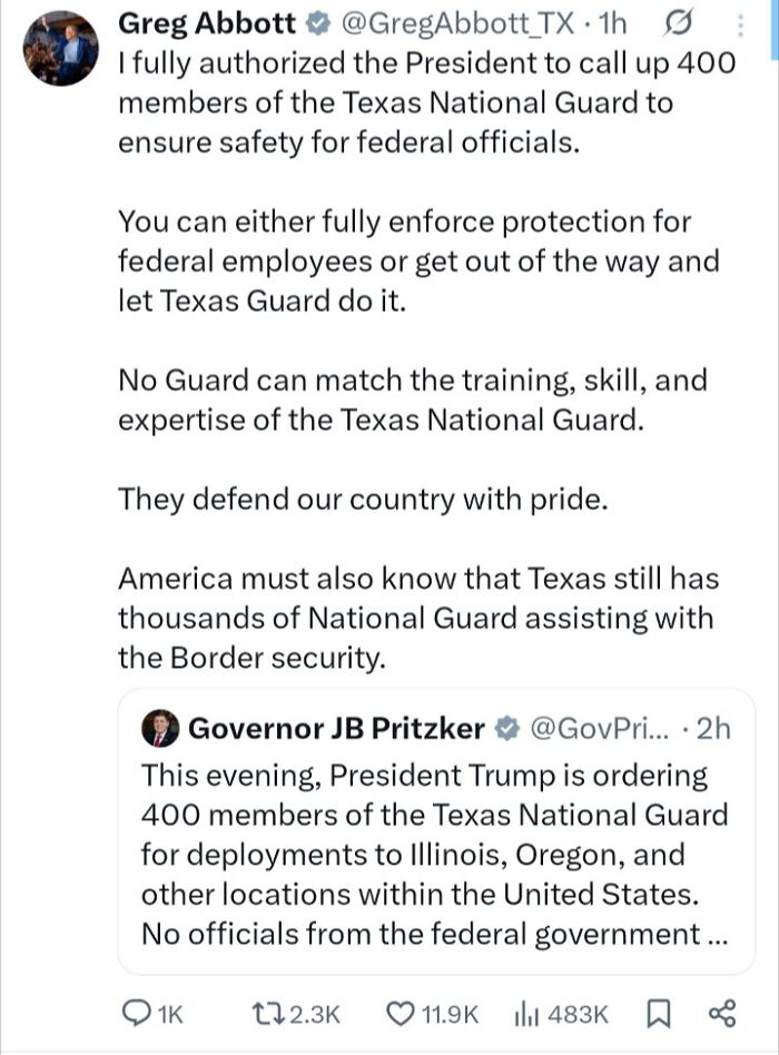 Texas National Guard authorized for federal official safety in dystopian society