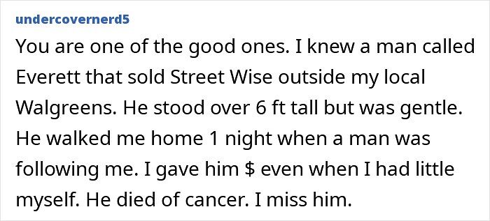 Story of a gentle homeless man helping and walking someone home