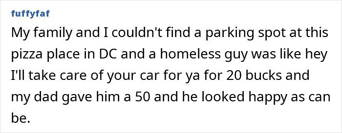 Homeless man offers to watch car at pizza place in DC for money and looks happy