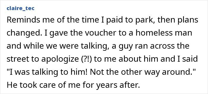 Homeless man receives parking voucher and provides years of care and support