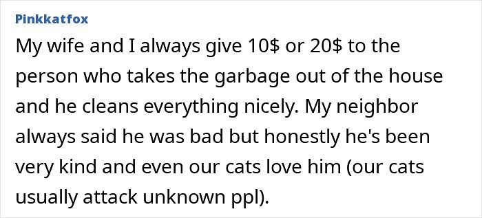 Couple giving money to a kind homeless person who cleans their garbage