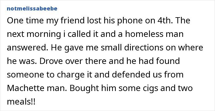Homeless man helps find lost phone and protects from danger with kindness and care
