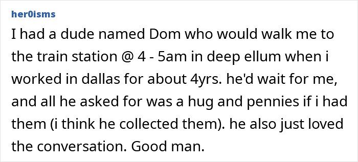 Homeless man named Dom accompanied woman to train station for years asking only for hugs