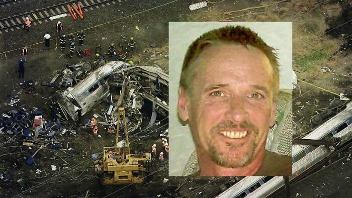 Aerial view of a train wreck with rescue workers at the scene in a terrifying real story