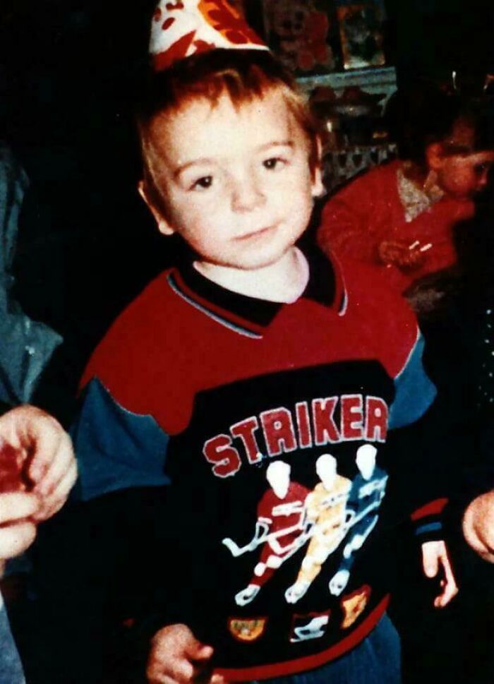Young boy wearing a Striker sweater at a birthday party real horror story