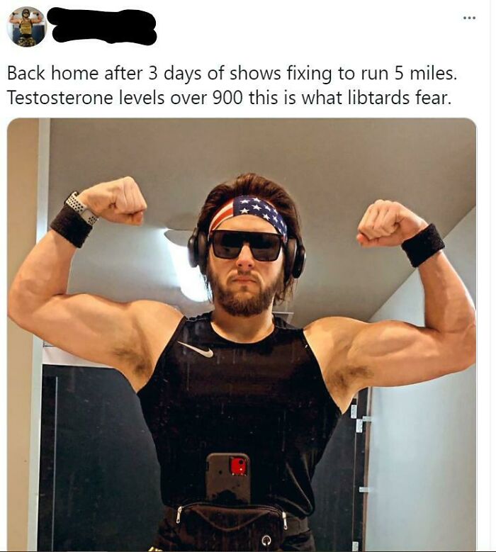 Man flexing muscles after running with high testosterone levels acting strong