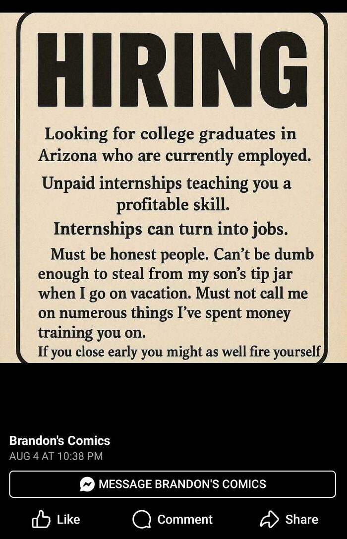 Sign hiring college graduates with strict conditions for internships and jobs