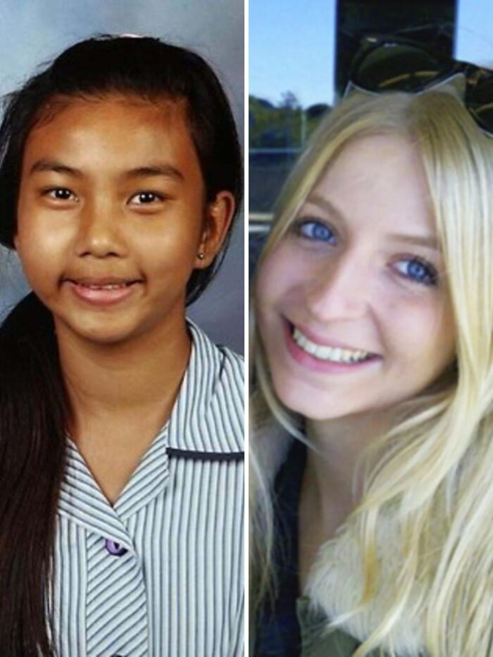 Split portrait of two girls showing contrast for real horror tale