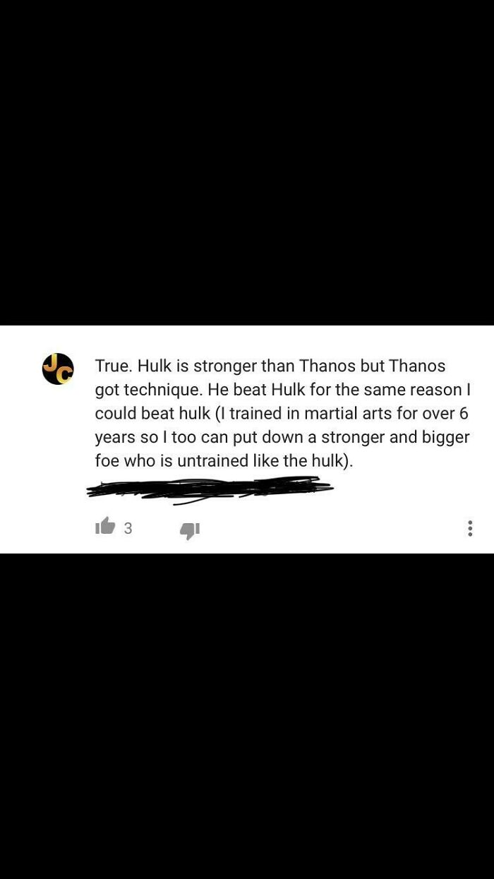 Comment claiming ability to beat Hulk using martial arts technique