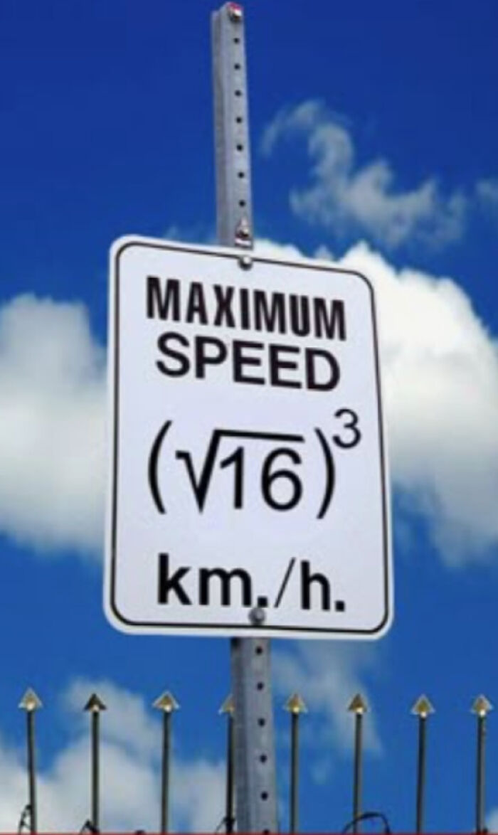 Unusual maximum speed sign with math expression