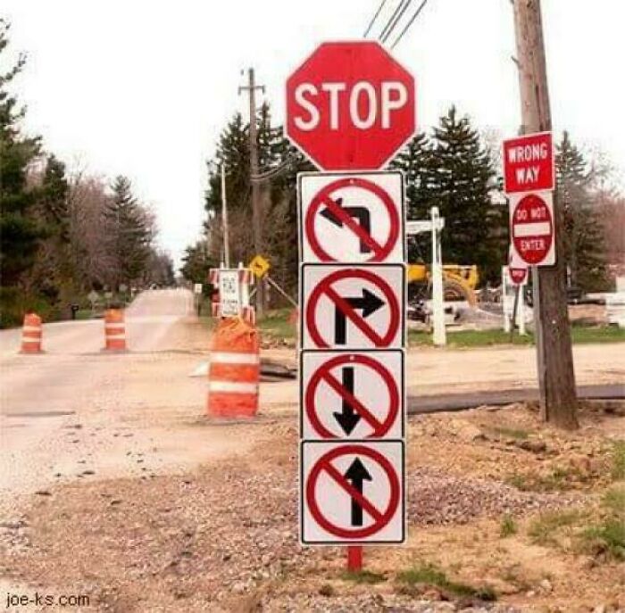 Confusing funny stop sign banning all directions