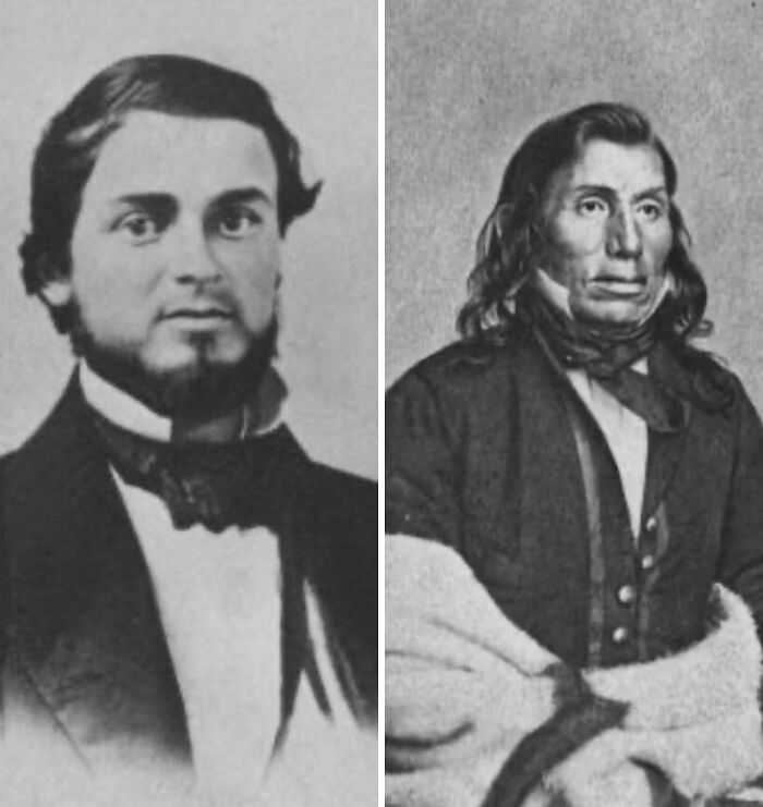 Black and white portraits of two men in 19th century clothing