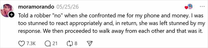 Real-life plot twist of telling a robber no and both walking away stunned