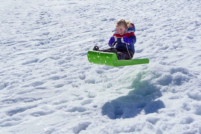 I Took My Daughter Sledding For The First Time. This Is Her Trying To Avoid The Ramp