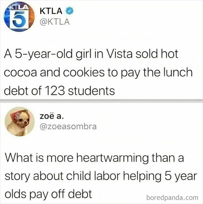 News about 5-year-old girl selling hot cocoa to pay 123 students lunch debt.