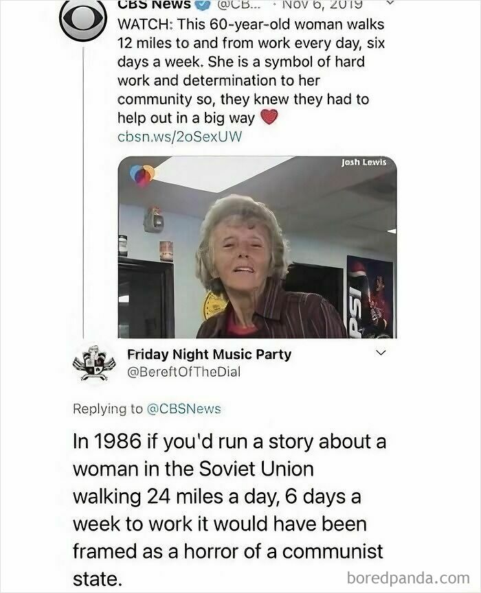 News story and reply about hardworking woman walking miles to work each day