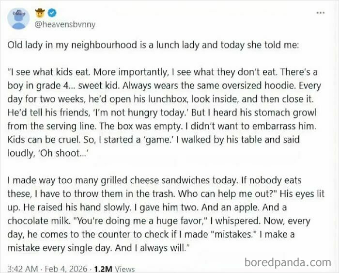 Lunch lady shares story helping a hungry boy with extra food generosity