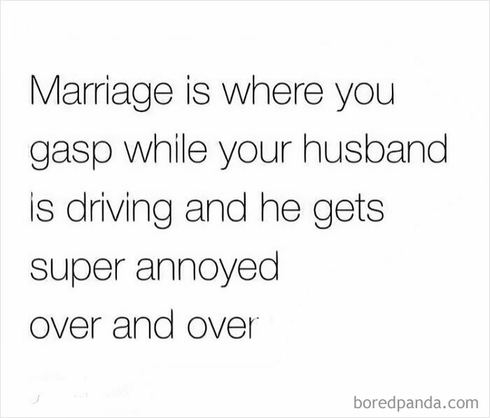 Funny husband and wife meme about marriage and driving annoyances