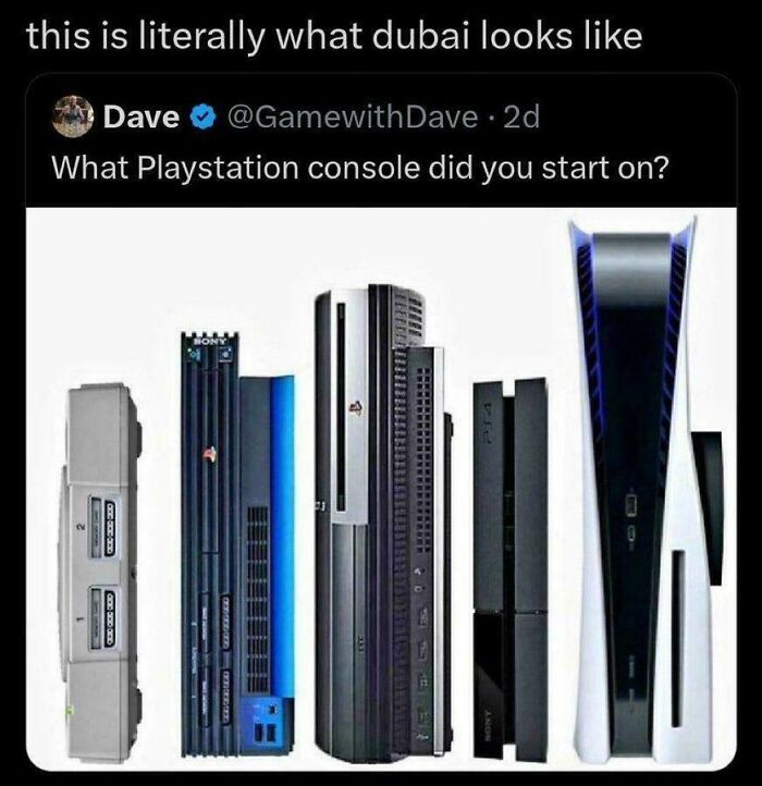 Playstation consoles lineup meme showing urban hell humor