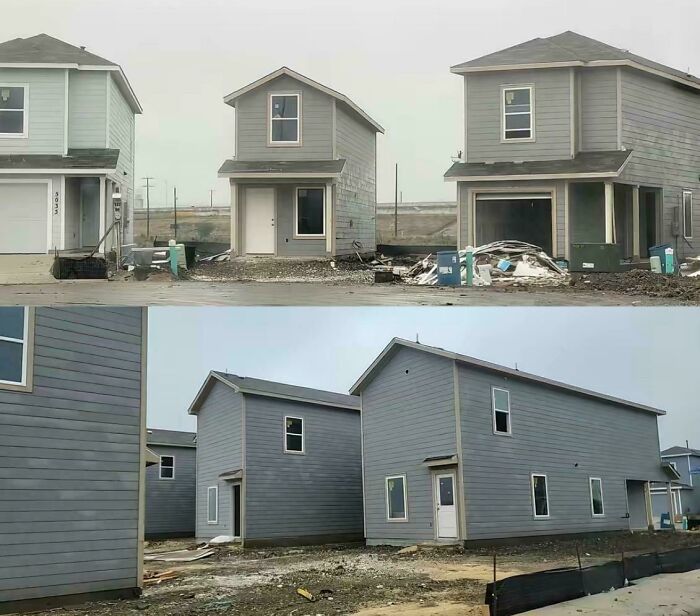 New badly constructed suburban houses under construction