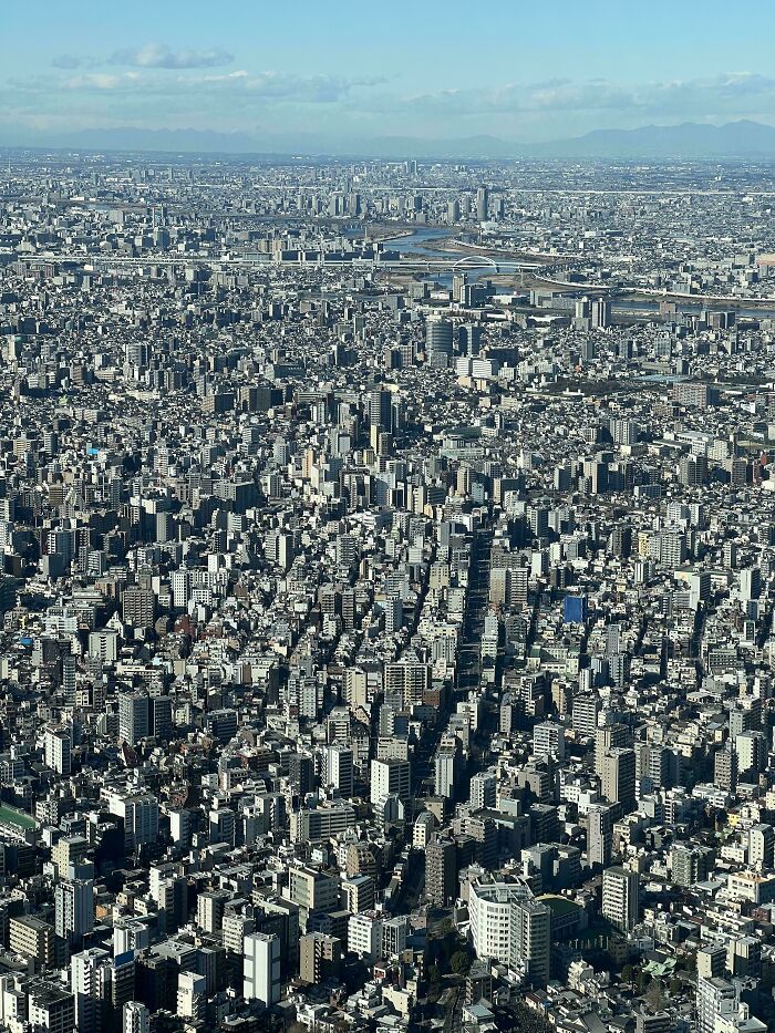 Dense urban cityscape with countless buildings and bridges under a clear sky