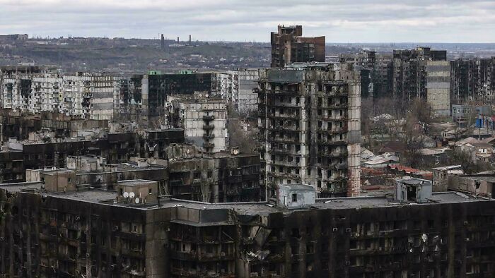 Destroyed and abandoned urban buildings showing decay in a cityscape