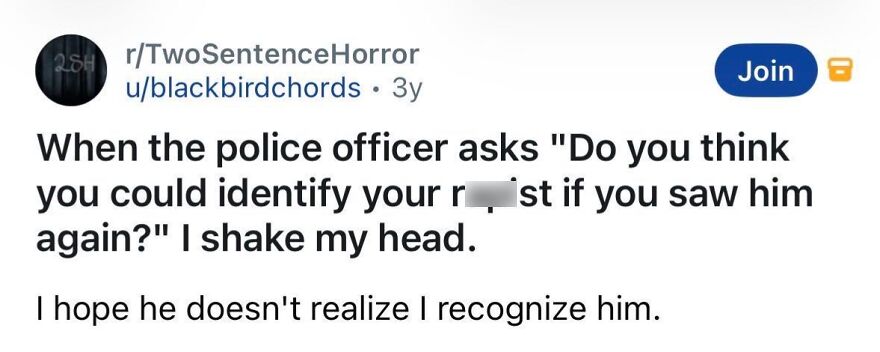 Short spine chilling story about recognizing a criminal but shaking head