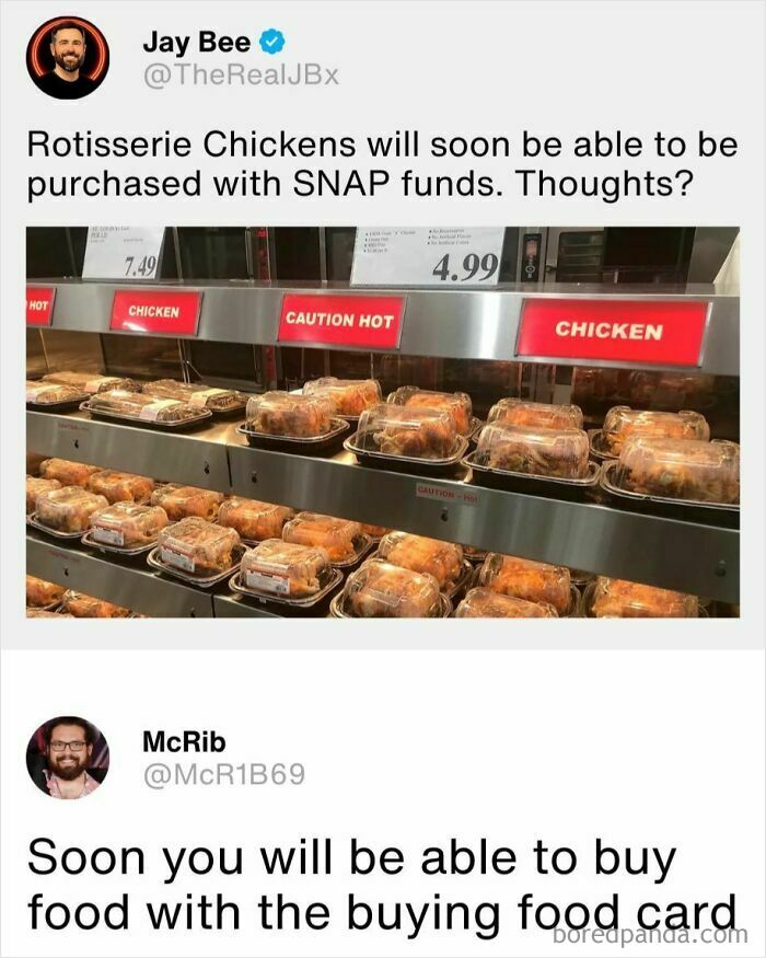 Post about rotisserie chickens purchasable with SNAP funds and food buying card