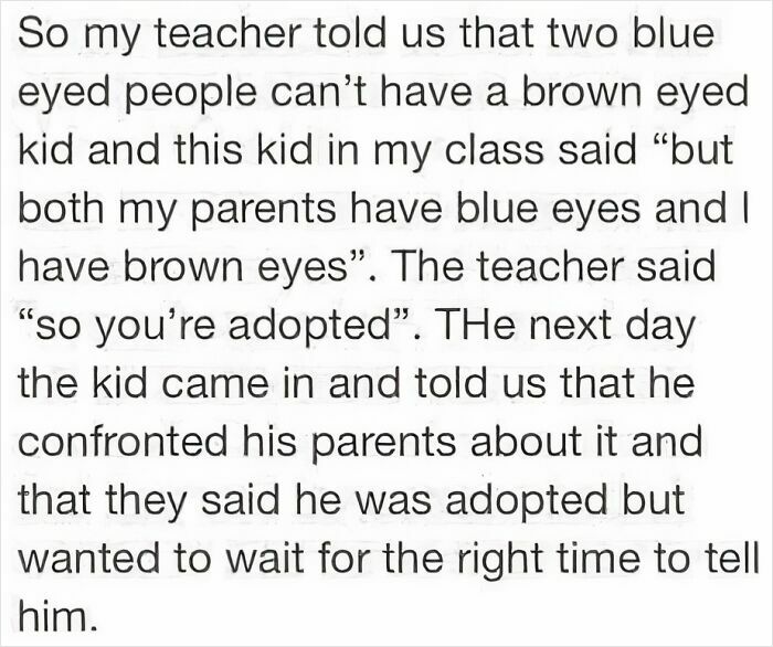 A teacher's rude assumption leads to a student discovering they were adopted, showcasing a toxic teacher.