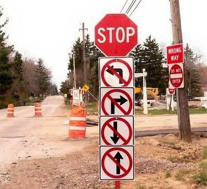 Confusing funny stop sign banning all directions