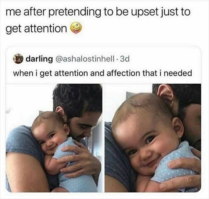 Cute baby receiving affection in funny husband and wife meme