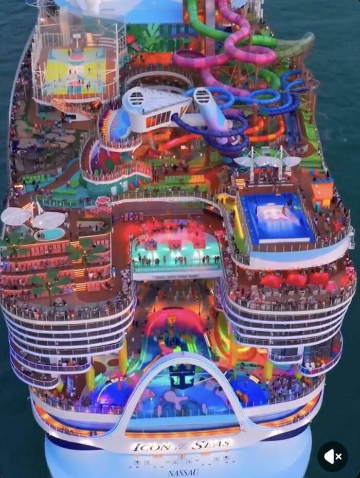 Colorful cruise ship deck vibrant contrast to urban hell themes