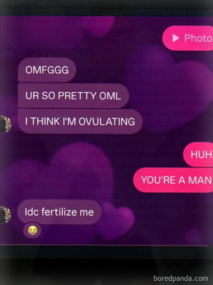 Cringe text message claiming ovulation despite being a man