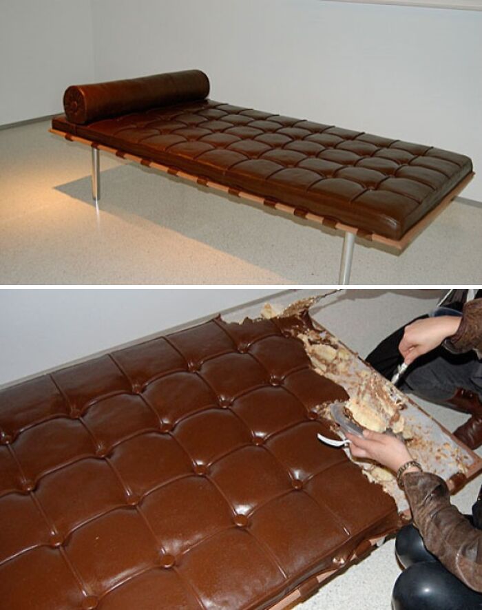 Chocolate couch that looks like an edible piece of art, a unique take on interior design.
