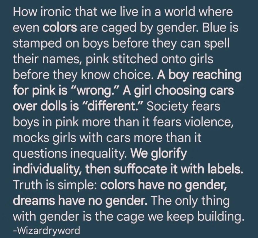 Feminist post on colors not having gender and society's gender stereotypes