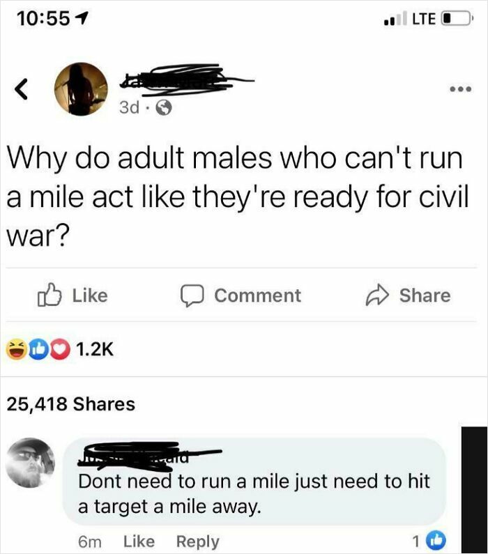 Social media post mocking men acting tough but can't run a mile civil war humor