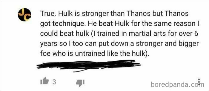 Comment claiming ability to beat Hulk using martial arts technique