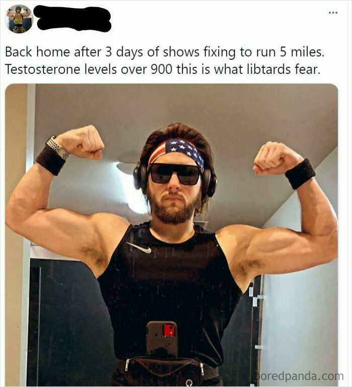 Man flexing muscles after running with high testosterone levels acting strong
