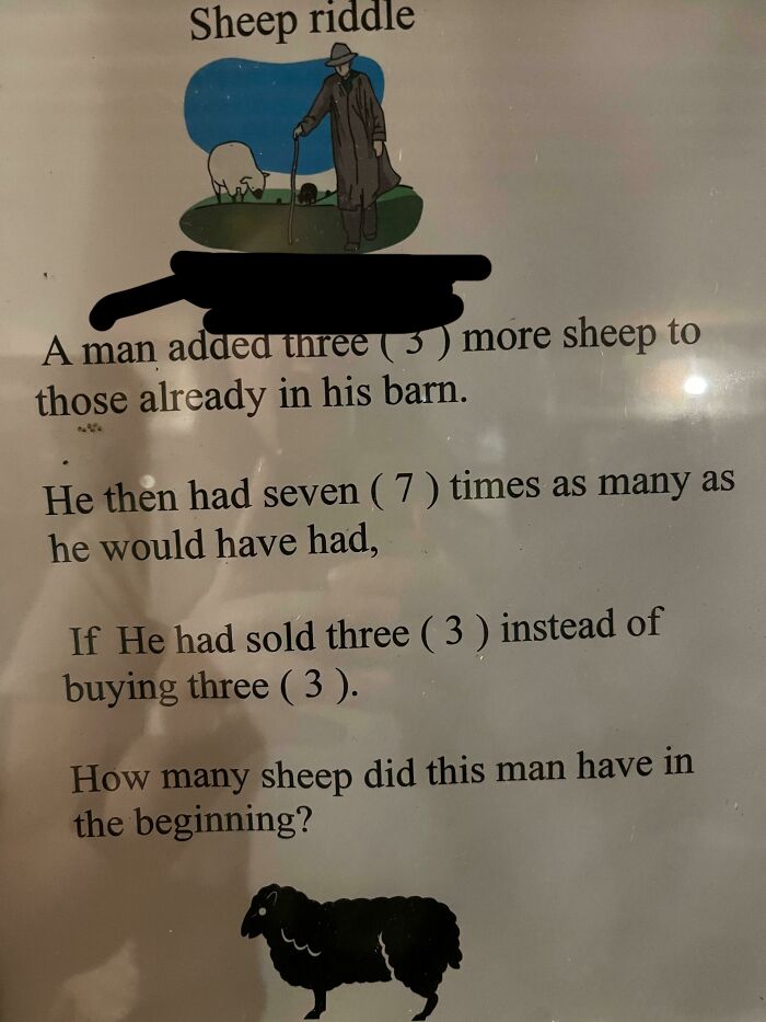 A sheep riddle brain puzzle for confident people, involving a man, sheep, and a barn.